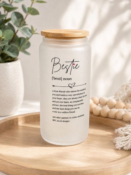 Other - Frosted Glass Can Cup with Bamboo Lid | Cute Friendship Gift Tumbler